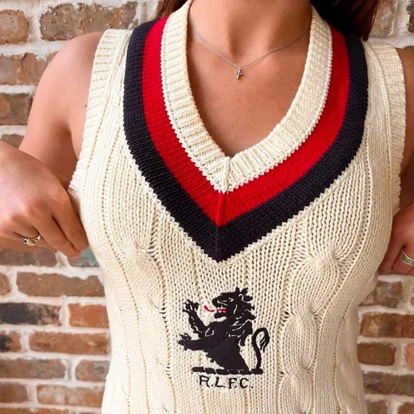 Cream and Red Women's Ralph Lauren Rugby Sweater Dress - Picture 7 of 8